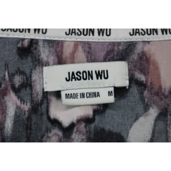 Jason Wu Short Sleeve Button-Up Satin Pajama Set-Medium-Drawstring-Pockets - Picture 14 of 16